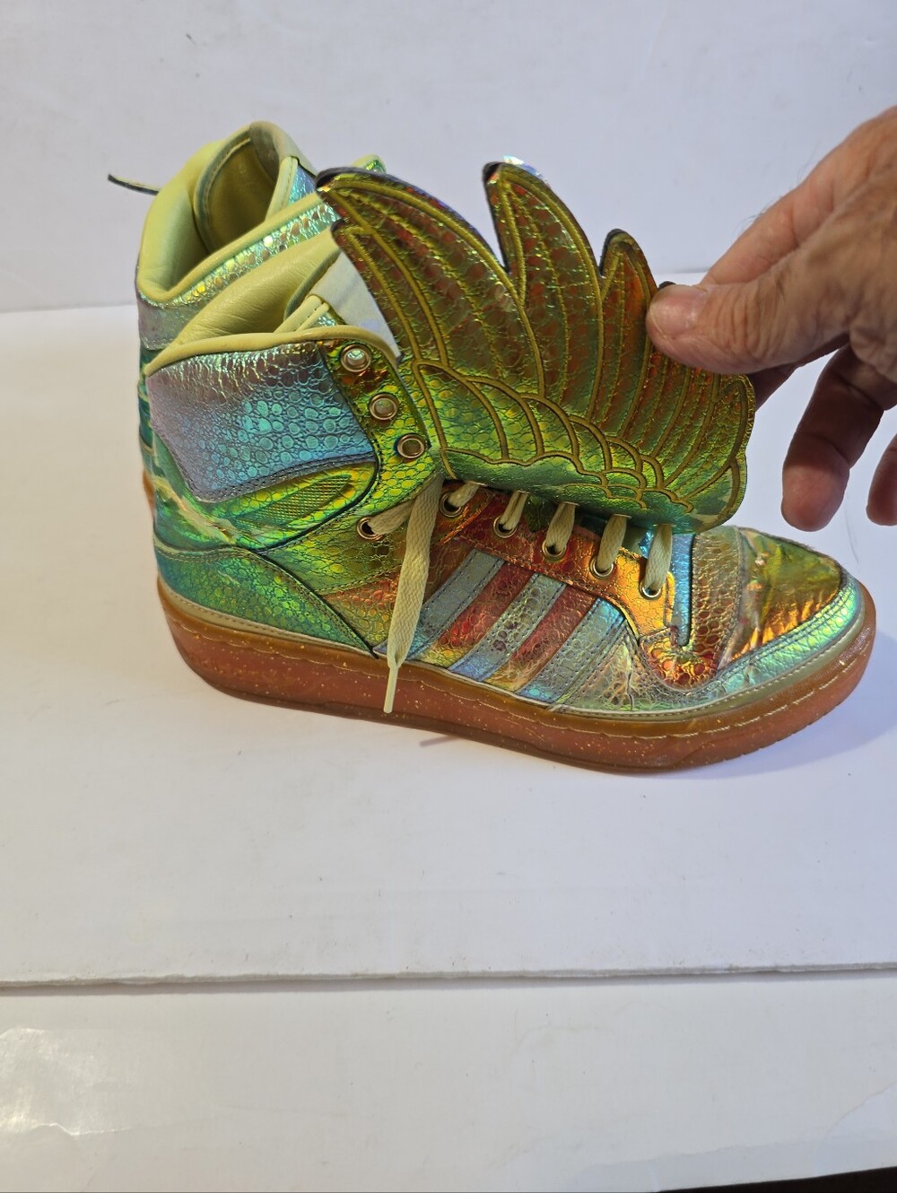 Adidas X Jeremy Scott Gold Foil Winged High-Top Sneakers Mens Size 8 - Picture 8 of 13